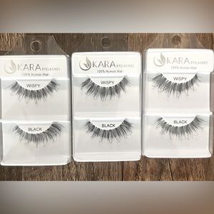 KARA BEAUTY 3 PairsNatural Human Hair Wispy Black Fake Eyelashes Makeup NEW